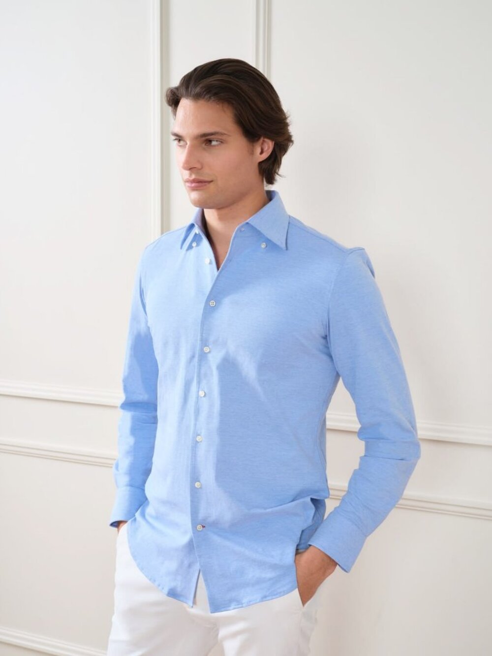 Cremieux A.G. (Vietnam) Men's Pure Pima Light Blue Slim Fit Luxury Dress Shirt